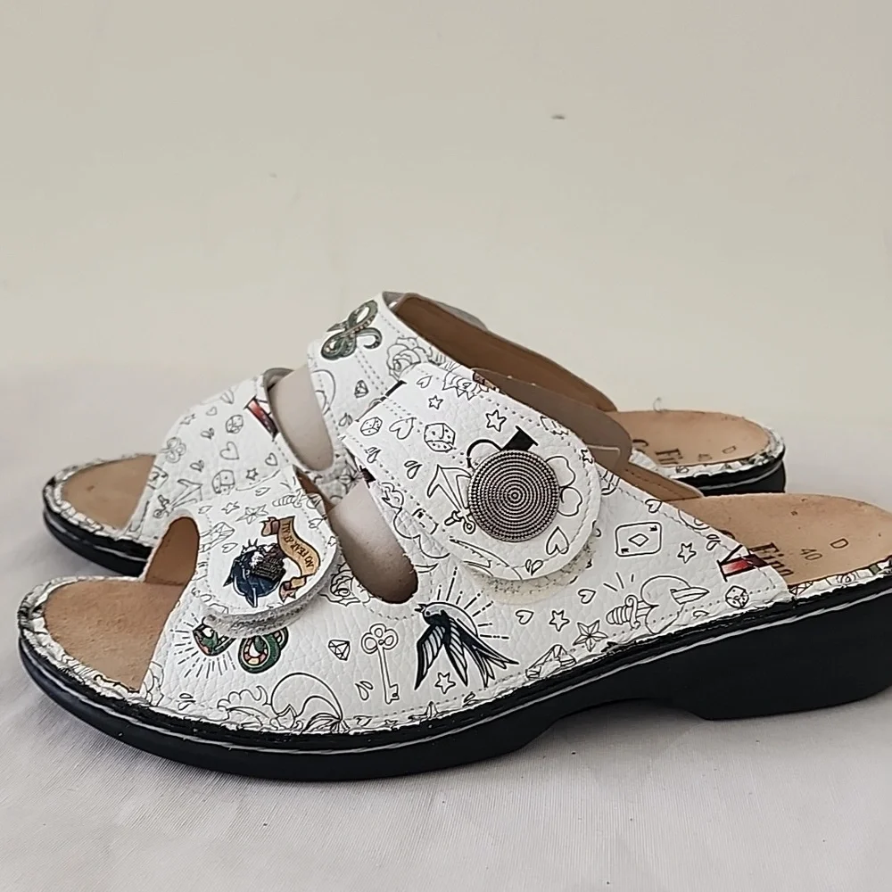 Finn Comfort Sansibar Double Strap Slide In Sandal Grafitti White 40 Us9-9.5 - Picture 6 of 8